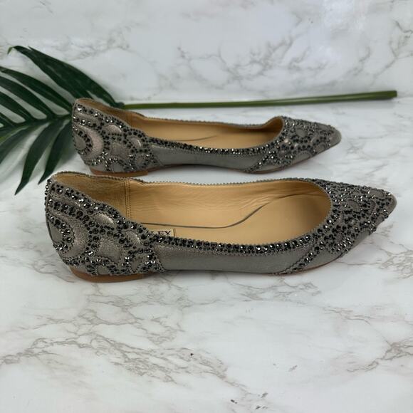 Badgley Mischka Gigi Pewter Crystal Pointed Toe Flat Shoes Size 7.5 - Picture 4 of 11